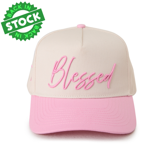 "BLESSED" Signature Cream & Pink Hat