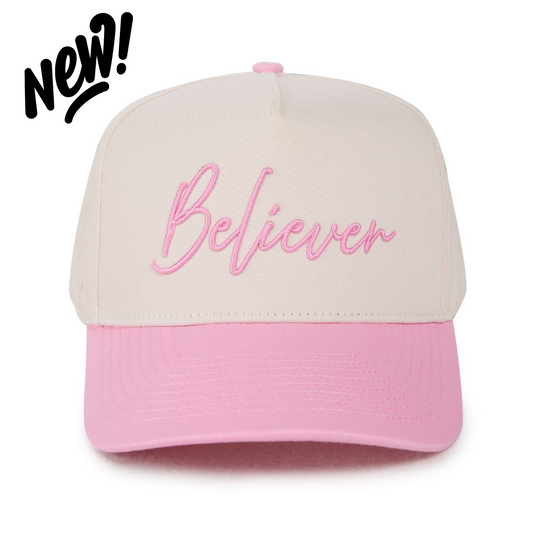 "BELIEVER" Signature Cream & Pink Hat
